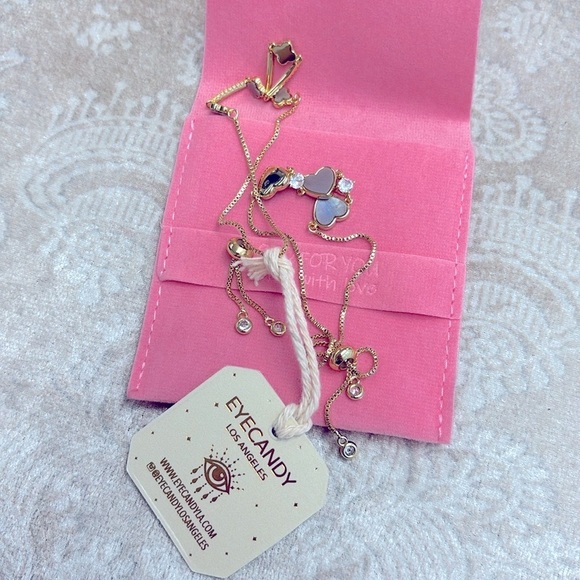 Brand New Eye Candy Set of 2 Gold Tone Adjustable Bracelets Hearts Clovers - Picture 10 of 13